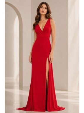 NWT Ieena Mac Duggal Sleeveless V Neck Jersey Gown in Red sz 6 12336 Prom Dress